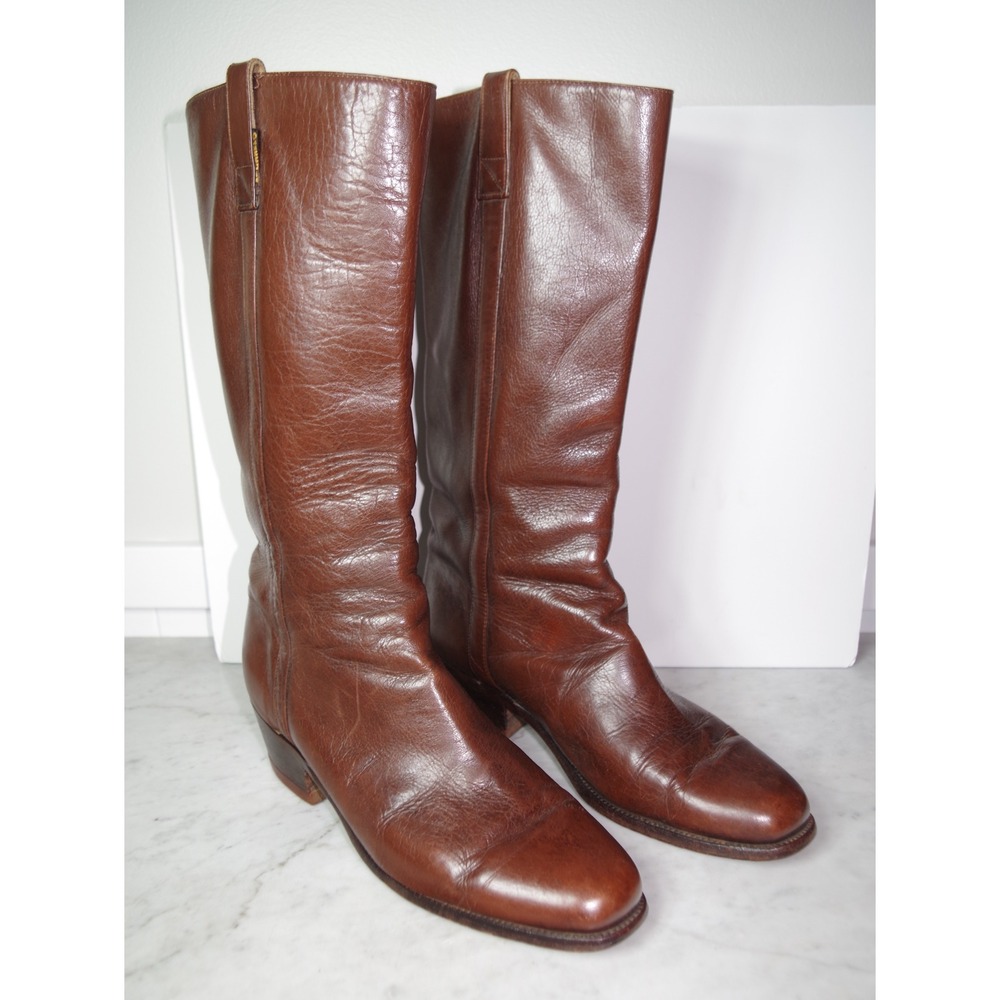 El Canelo Vintage 9 Brown Leather Tall Riding Boots Mexican Western Equestrian